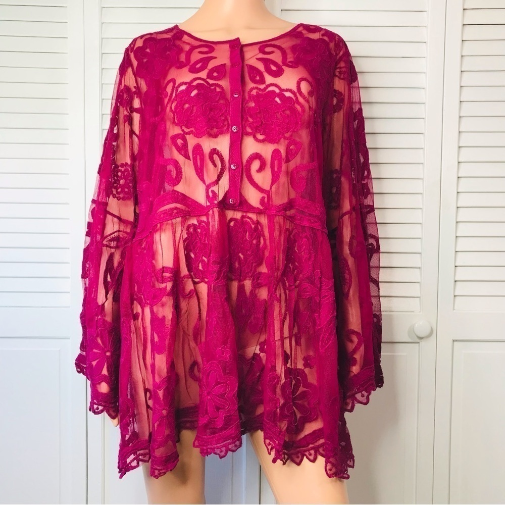 New LANE BRYANT Guinevere Lace Floral Baby Doll Blouse Size 18
